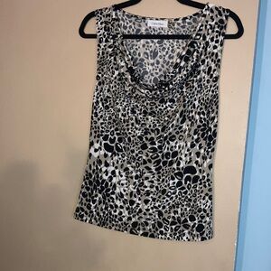 Calvin Klein Women's Leopard Print Blouse - Black and Cream
